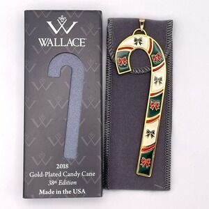 Wallace 2018‎ Gold-Plated Candy Cane Ornament 38th Edition Christmas Bows Box